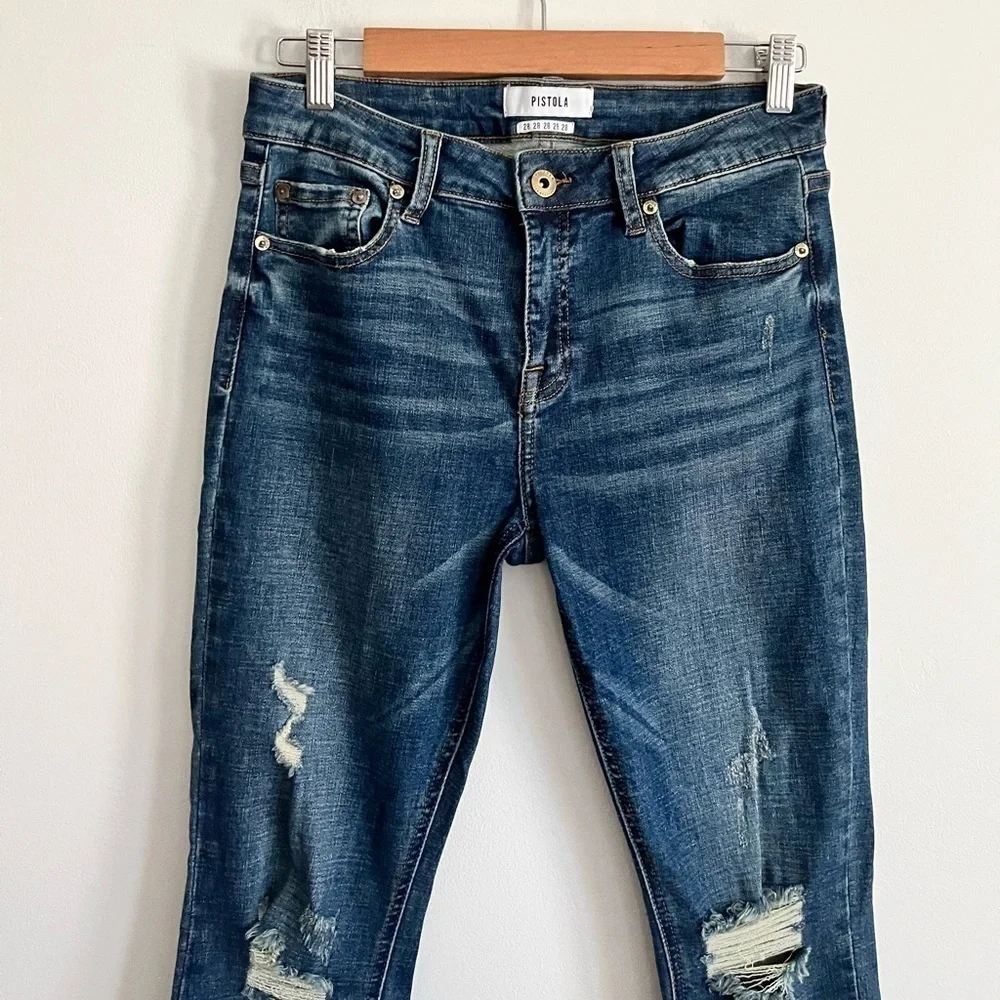 Pistola Distressed Mid Rise Skinny Ankle Cropped Jeans